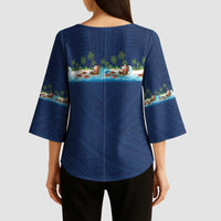 Hawaii Santa Riding Sea Turtle Kimono Sleeve Blouse Mele Kalikimaka Polynesian Pattern LT01 - Polynesian Pride