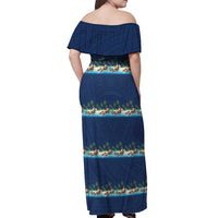 Hawaii Santa Riding Sea Turtle Off Shoulder Maxi Dress Mele Kalikimaka Polynesian Pattern - Polynesian Pride