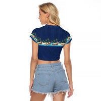 Hawaii Santa Riding Sea Turtle Raglan Cropped T Shirt Mele Kalikimaka Polynesian Pattern LT01 - Polynesian Pride
