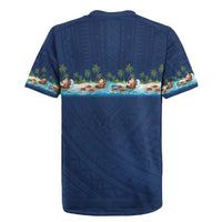Hawaii Santa Riding Sea Turtle Rugby Jersey Mele Kalikimaka Polynesian Pattern LT01 - Polynesian Pride