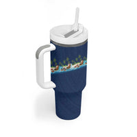 Hawaii Santa Riding Sea Turtle Tumbler With Handle Mele Kalikimaka Polynesian Pattern - Polynesian Pride