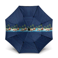 Hawaii Santa Riding Sea Turtle Umbrella Mele Kalikimaka Polynesian Pattern LT01 One Size Folded 11.42 inch Opened Diameter 37.4 inch Blue - Polynesian Pride