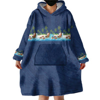 Hawaii Santa Riding Sea Turtle Wearable Blanket Hoodie Mele Kalikimaka Polynesian Pattern LT01 - Polynesian Pride