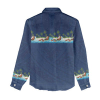 Hawaii Santa Riding Sea Turtle Women Casual Shirt Mele Kalikimaka Polynesian Pattern - Polynesian Pride