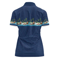 Hawaii Santa Riding Sea Turtle Women Polo Shirt Mele Kalikimaka Polynesian Pattern LT01 - Polynesian Pride