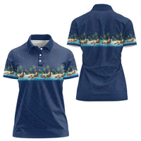 Hawaii Santa Riding Sea Turtle Women Polo Shirt Mele Kalikimaka Polynesian Pattern LT01 - Polynesian Pride