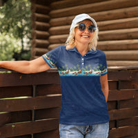 Hawaii Santa Riding Sea Turtle Women Polo Shirt Mele Kalikimaka Polynesian Pattern LT01 - Polynesian Pride