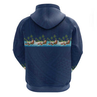 Hawaii Santa Riding Sea Turtle Zip Hoodie Mele Kalikimaka Polynesian Pattern LT01 - Polynesian Pride