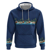Hawaii Santa Riding Sea Turtle Zip Hoodie Mele Kalikimaka Polynesian Pattern LT01 Pullover Hoodie Blue - Polynesian Pride