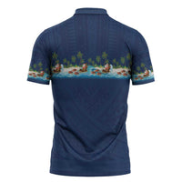 Hawaii Santa Riding Sea Turtle Zipper Polo Shirt Mele Kalikimaka Polynesian Pattern LT01 - Polynesian Pride