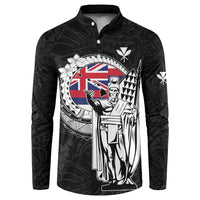 Personalized Hawaii King Kamehameha Button Sweatshirt Flag Polynesian Pattern LT01 Black - Polynesian Pride