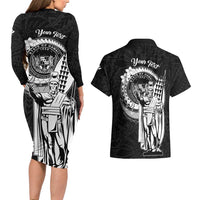 Personalized Hawaii King Kamehameha Couples Matching Long Sleeve Bodycon Dress and Hawaiian Shirt Flag Polynesian Pattern LT01 - Polynesian Pride