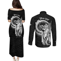 Personalized Hawaii King Kamehameha Couples Matching Puletasi and Long Sleeve Button Shirt Flag Polynesian Pattern LT01 - Polynesian Pride