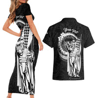 Personalized Hawaii King Kamehameha Couples Matching Short Sleeve Bodycon Dress and Hawaiian Shirt Flag Polynesian Pattern LT01 - Polynesian Pride