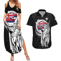 Personalized Hawaii King Kamehameha Couples Matching Summer Maxi Dress and Hawaiian Shirt Flag Polynesian Pattern LT01 Black - Polynesian Pride