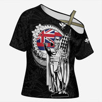Personalized Hawaii King Kamehameha Cross Shoulder Shirt Flag Polynesian Pattern LT01 Female Black - Polynesian Pride