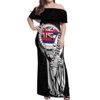 Personalized Hawaii King Kamehameha Off Shoulder Maxi Dress Flag Polynesian Pattern LT01 Women Black - Polynesian Pride
