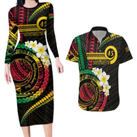 Vanuatu Independence Day Couples Matching Long Sleeve Bodycon Dress and Hawaiian Shirt Yumi 45th Hapi Indipendens Dei LT01 Black - Polynesian Pride