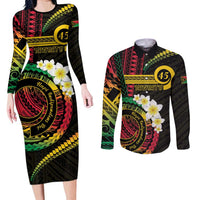 Vanuatu Independence Day Couples Matching Long Sleeve Bodycon Dress and Long Sleeve Button Shirt Yumi 46th Hapi Indipendens Dei LT01 Black - Polynesian Pride