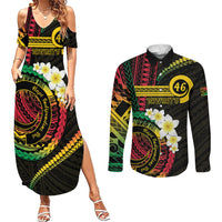 Vanuatu Independence Day Couples Matching Summer Maxi Dress and Long Sleeve Button Shirt Yumi 46th Hapi Indipendens Dei LT01 Black - Polynesian Pride