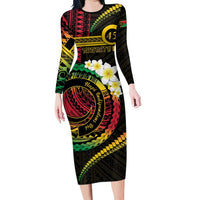 Vanuatu Independence Day Long Sleeve Bodycon Dress Yumi 46th Hapi Indipendens Dei LT01 Long Dress Black - Polynesian Pride
