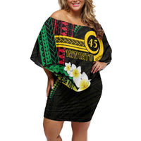 Vanuatu Independence Day Off Shoulder Short Dress Yumi 45th Hapi Indipendens Dei LT01 Women Black - Polynesian Pride