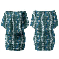Pikake Maile Tiare Lei Couples Matching Off Shoulder Short Dress and Hawaiian Shirt Polu Lauhala Pattern LT01 - Polynesian Pride