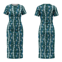 Pikake Maile Tiare Lei Couples Matching Short Sleeve Bodycon Dress and Hawaiian Shirt Polu Lauhala Pattern LT01 - Polynesian Pride