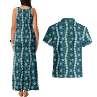Pikake Maile Tiare Lei Couples Matching Tank Maxi Dress and Hawaiian Shirt Polu Lauhala Pattern