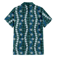 Pikake Maile Tiare Lei Family Matching Mermaid Dress and Hawaiian Shirt Polu Lauhala Pattern LT01 Dad's Shirt - Long Sleeve Blue - Polynesian Pride