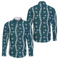 Pikake Maile Tiare Lei Family Matching Off Shoulder Maxi Dress and Hawaiian Shirt Polu Lauhala Pattern LT01 Dad's Shirt - Long Sleeve Blue - Polynesian Pride