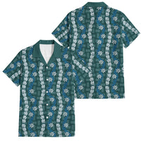 Pikake Maile Tiare Lei Family Matching Puletasi and Hawaiian Shirt Polu Lauhala Pattern LT01 Dad's Shirt - Short Sleeve Blue - Polynesian Pride