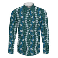 Pikake Maile Tiare Lei Family Matching Short Sleeve Bodycon Dress and Hawaiian Shirt Polu Lauhala Pattern LT01 Daughter's Dress Blue - Polynesian Pride