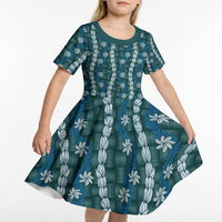 Pikake Maile Tiare Lei Kid Short Sleeve Dress Polu Lauhala Pattern LT01 - Polynesian Pride