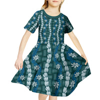 Pikake Maile Tiare Lei Kid Short Sleeve Dress Polu Lauhala Pattern