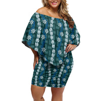 Pikake Maile Tiare Lei Off Shoulder Short Dress Polu Lauhala Pattern