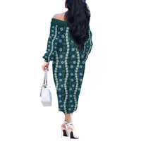 Pikake Maile Tiare Lei Off The Shoulder Long Sleeve Dress Polu Lauhala Pattern LT01 - Polynesian Pride