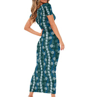 Pikake Maile Tiare Lei Short Sleeve Bodycon Dress Polu Lauhala Pattern LT01 - Polynesian Pride