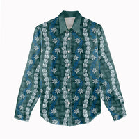 Pikake Maile Tiare Lei Women Casual Shirt Polu Lauhala Pattern