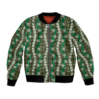 Pikake Maile Tiare Lei Bomber Jacket Omaomao Lauhala Pattern