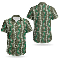 Pikake Maile Tiare Lei Couples Matching Long Sleeve Bodycon Dress and Hawaiian Shirt Omaomao Lauhala Pattern LT01 - Polynesian Pride