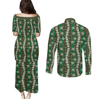 Pikake Maile Tiare Lei Couples Matching Puletasi and Long Sleeve Button Shirt Omaomao Lauhala Pattern LT01 - Polynesian Pride