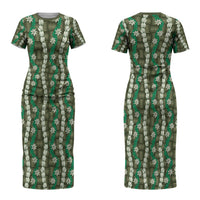 Pikake Maile Tiare Lei Couples Matching Short Sleeve Bodycon Dress and Hawaiian Shirt Omaomao Lauhala Pattern LT01 - Polynesian Pride