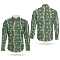 Pikake Maile Tiare Lei Couples Matching Summer Maxi Dress and Long Sleeve Button Shirt Omaomao Lauhala Pattern LT01 - Polynesian Pride
