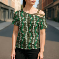 Pikake Maile Tiare Lei Cross Shoulder Shirt Omaomao Lauhala Pattern