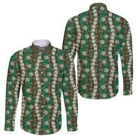 Pikake Maile Tiare Lei Family Matching Long Sleeve Bodycon Dress and Hawaiian Shirt Omaomao Lauhala Pattern LT01 Dad's Shirt - Long Sleeve Green - Polynesian Pride