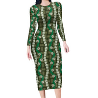 Pikake Maile Tiare Lei Family Matching Long Sleeve Bodycon Dress and Hawaiian Shirt Omaomao Lauhala Pattern