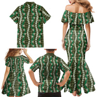 Pikake Maile Tiare Lei Family Matching Mermaid Dress and Hawaiian Shirt Omaomao Lauhala Pattern LT01 Mom's Dress Green - Polynesian Pride