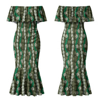 Pikake Maile Tiare Lei Family Matching Mermaid Dress and Hawaiian Shirt Omaomao Lauhala Pattern LT01 Mom's Dress Green - Polynesian Pride