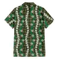 Pikake Maile Tiare Lei Family Matching Mermaid Dress and Hawaiian Shirt Omaomao Lauhala Pattern LT01 Dad's Shirt - Long Sleeve Green - Polynesian Pride